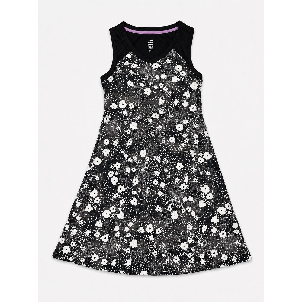 Title Nine Diamalete Athletic Dress Black White Floral Racerback Pockets Size M